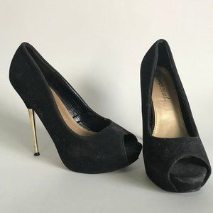 Faux Suede Stilleto Gold and Black cigarette heel
